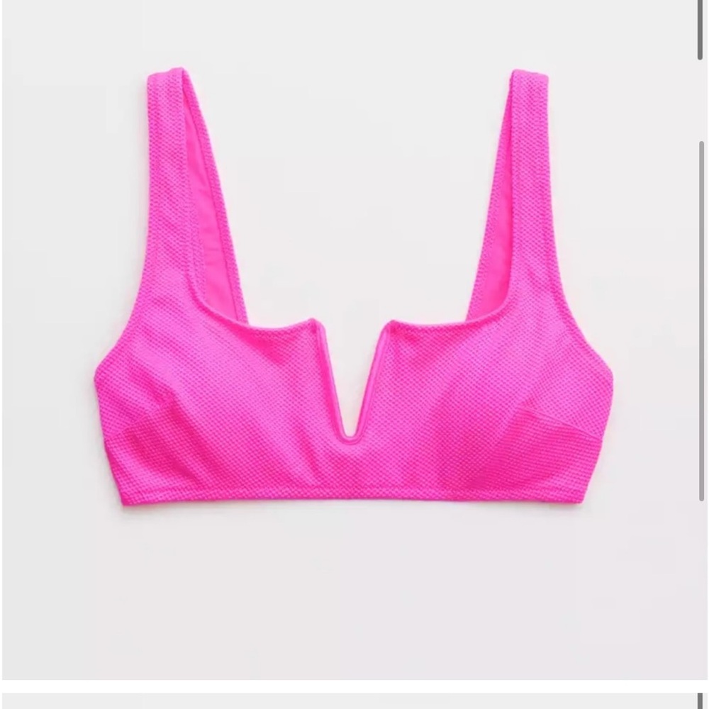 Aerie Pink Swim Bra with V-Notch Detail